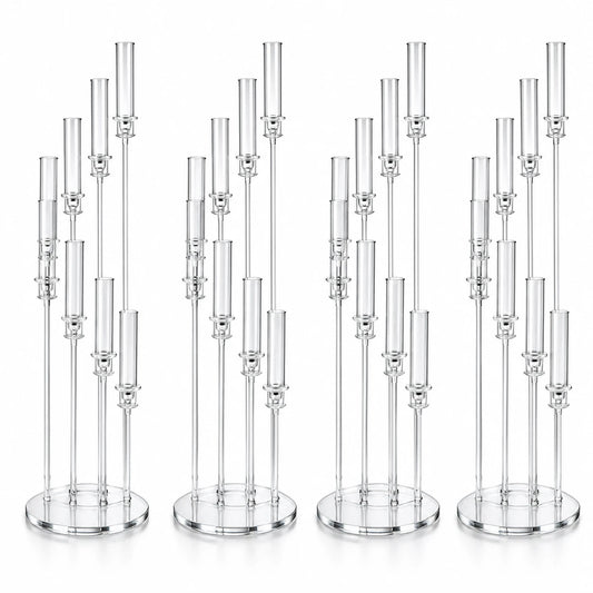 Set 4 buc suport pentru 8 capete lumanari – Înălțime până la 128 cm, Transparent, pentru Lumânări LED, Decor de Nuntă Elegant