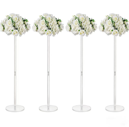 Set 4 suporturi decorative transparente pentru aranjamente florale, design modern minimalist, suport flori tip piedestal (florile nu sunt incluse)