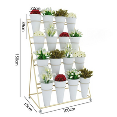 Suport Etajat pentru Ghivece de Flori, 4 Nivele, 16 Compartimente, Metalic cu Roți, 150x100x65 cm