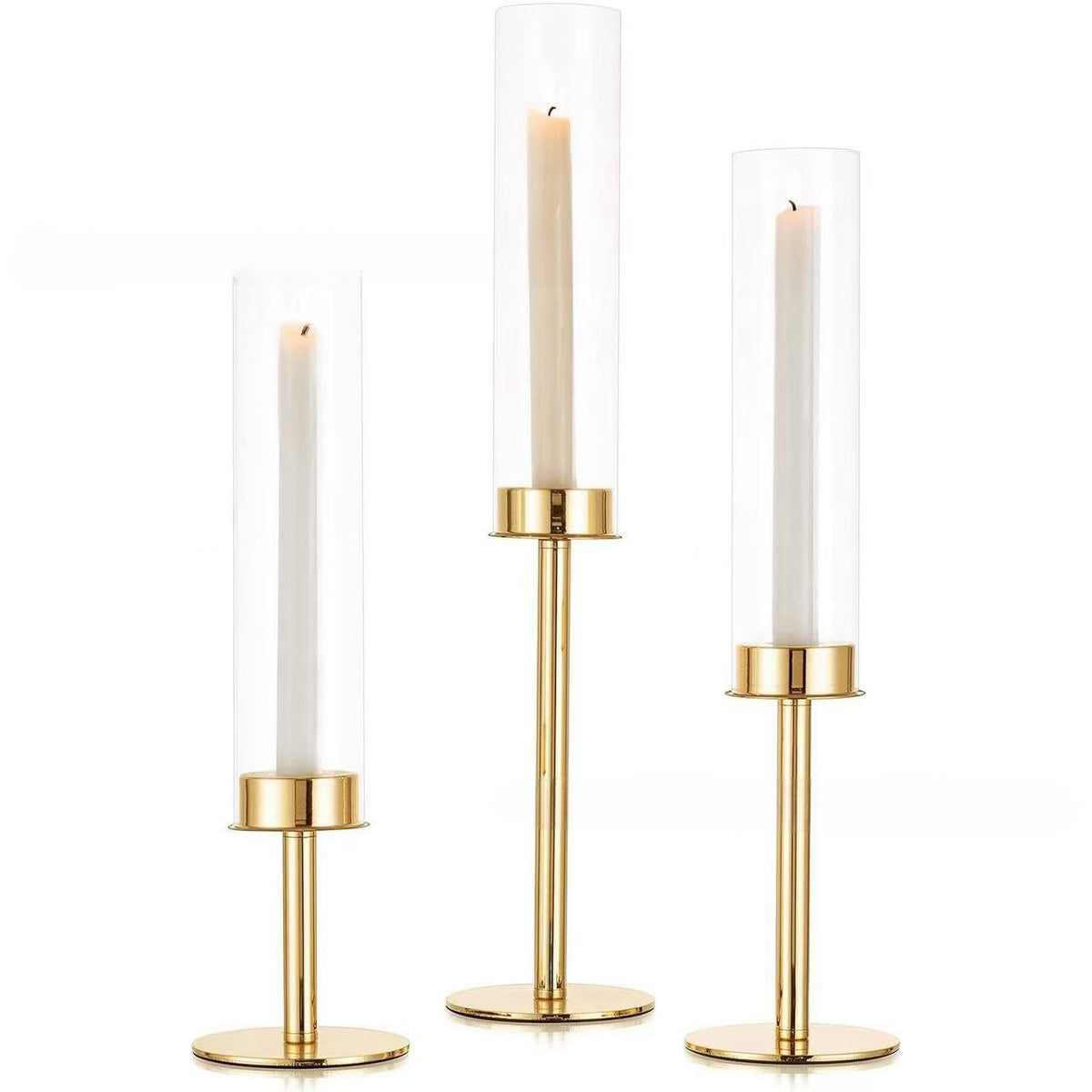 10 bucăți Set 3 Suporturi pentru Lumânări – Eleganță în Aur și Sticlă