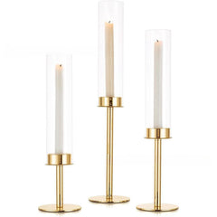 10 bucăți Set 3 Suporturi pentru Lumânări – Eleganță în Aur și Sticlă