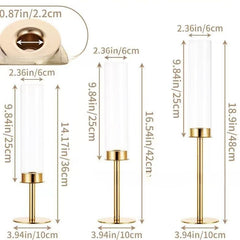 10 bucăți Set 3 Suporturi pentru Lumânări – Eleganță în Aur și Sticlă