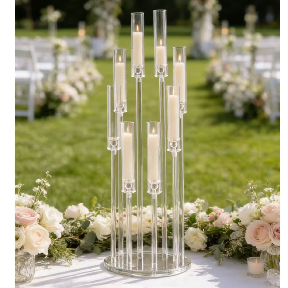 Set 4 bucati Suport Decorativ Transparent pentru Lumanari, 98 cm, 8 Capete