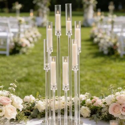 Set 4 bucati Suport Decorativ Transparent pentru Lumanari, 98 cm, 8 Capete