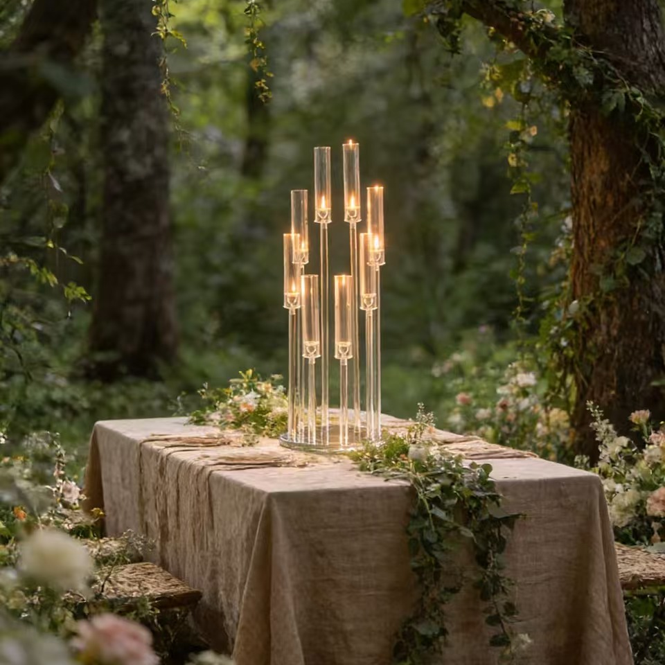 Set 4 bucati Suport Decorativ Transparent pentru Lumanari, 98 cm, 8 Capete