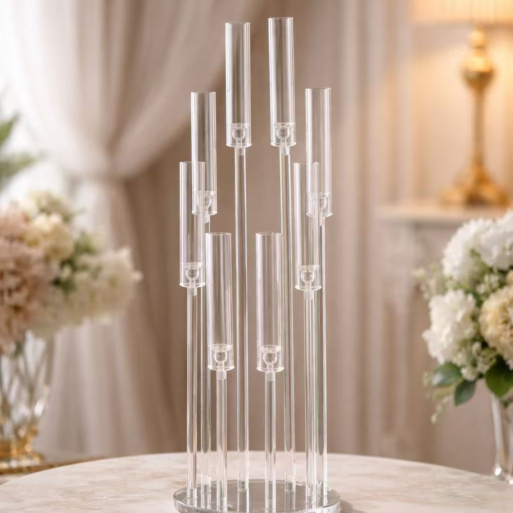 Set 4 bucati Suport Decorativ Transparent pentru Lumanari, 98 cm, 8 Capete
