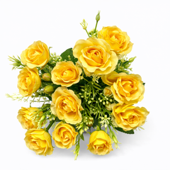 Aranjament Floral Artificial Alb 30 cm, Trandafiri Decorativi cu Frunze Verzi
