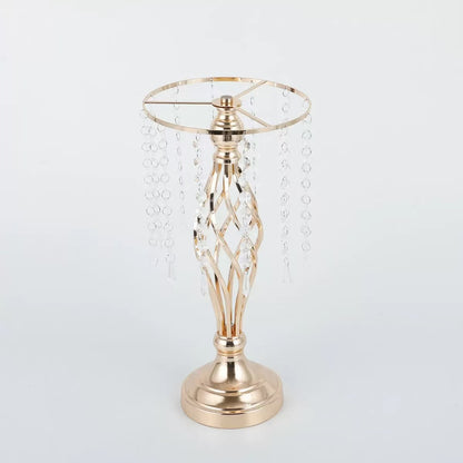 Set 4 suporturi decorative aurii cu cristale suspendate, design elegant pentru aranjamente florale, înălțimi 43 cm sau 58 cm (fără flori)