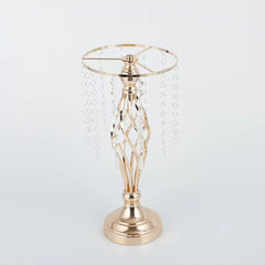 Set 4 suporturi decorative aurii cu cristale suspendate, design elegant pentru aranjamente florale, înălțimi 43 cm sau 58 cm (fără flori)