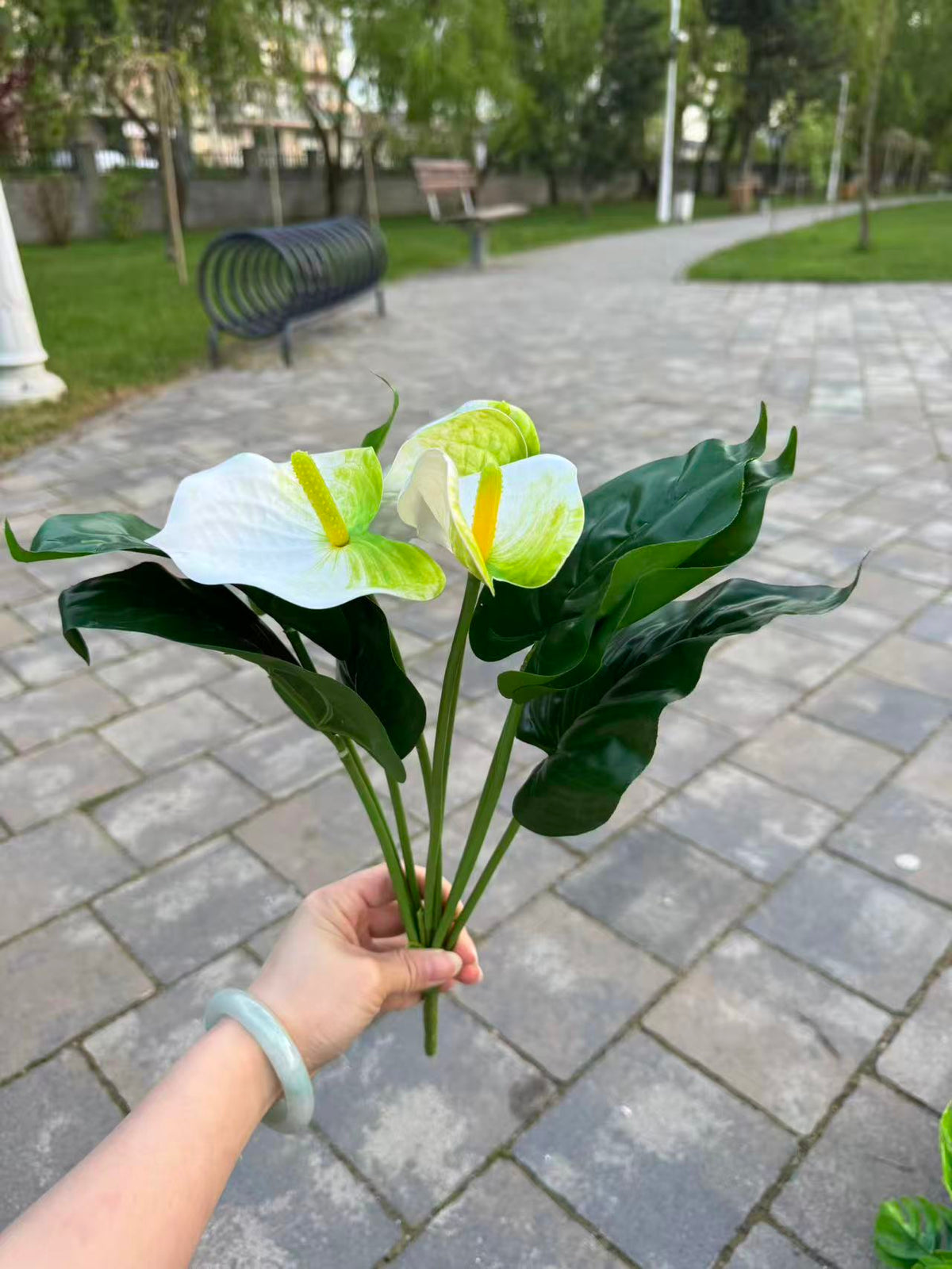 Buchet artificial Anthurium, 45 cm, 3 culori, Ruyidecor
