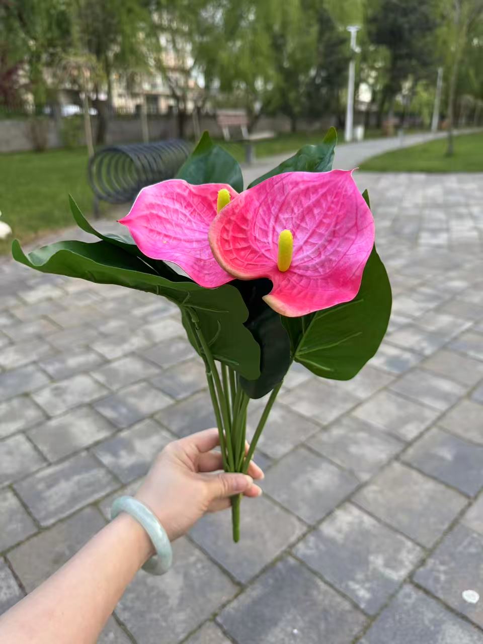 Buchet artificial Anthurium, 45 cm, 3 culori, Ruyidecor