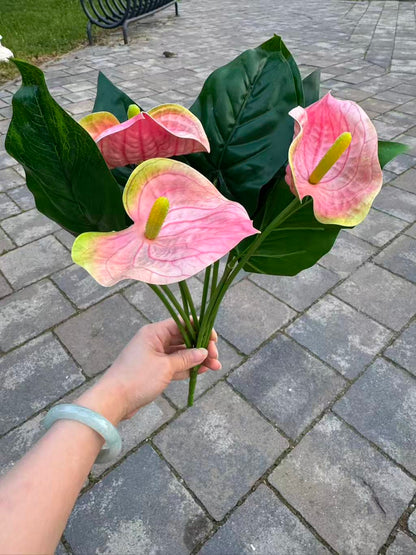 Buchet artificial Anthurium, 45 cm, 3 culori, Ruyidecor