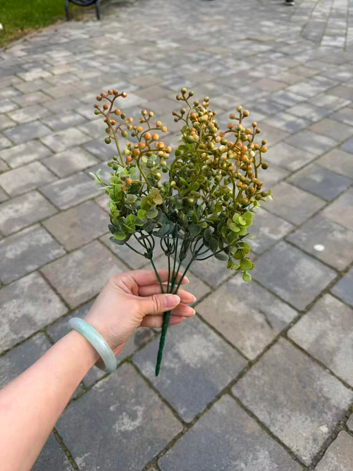 Buchet artificial cu bobite decorative, 40 cm, verde sau portocaliu, Ruyidecor