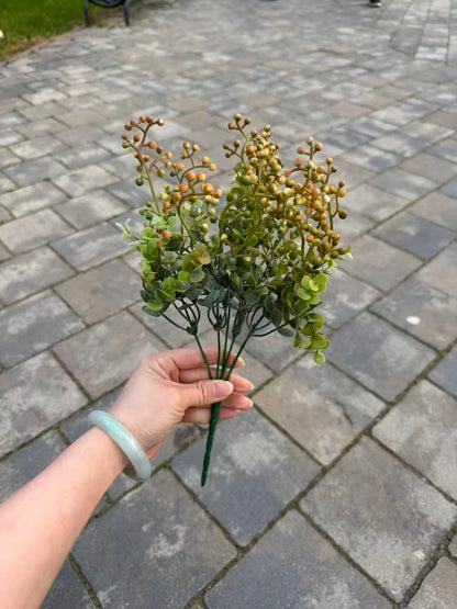 Buchet artificial cu bobite decorative, 40 cm, verde sau portocaliu, Ruyidecor