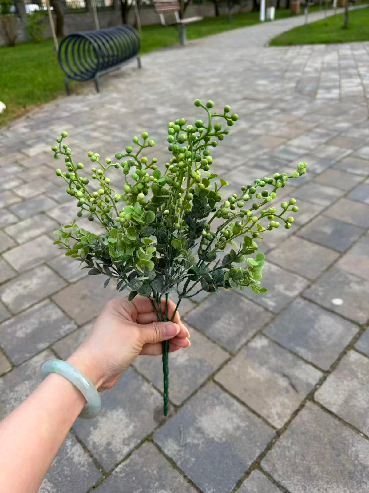 Buchet artificial cu bobite decorative, 40 cm, verde sau portocaliu, Ruyidecor