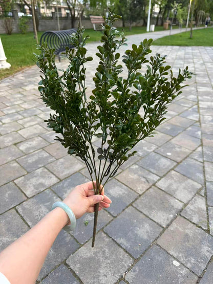 Buchet artificial tip buxus cu frunze ovale, 50 cm, verde inchis, Ruyidecor