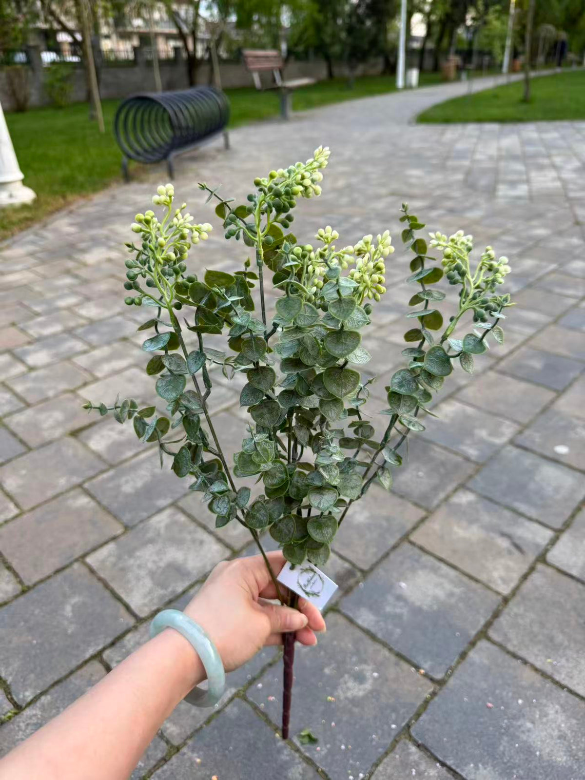 Buchet artificial de eucalipt cu bobite, 55 cm, verde, Ruyidecor