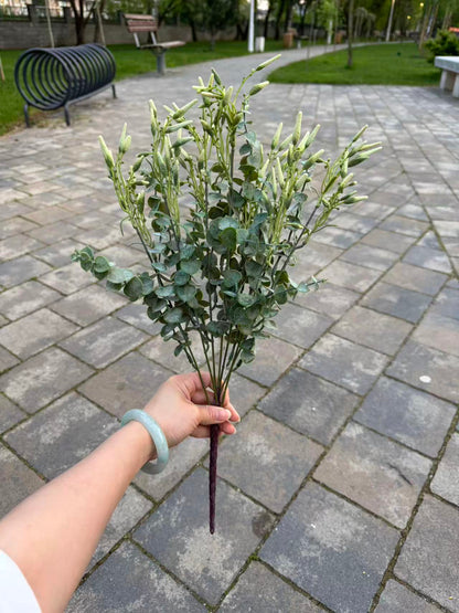 Buchet artificial de eucalipt cu spice alungite, 55 cm, verde, Ruyidecor