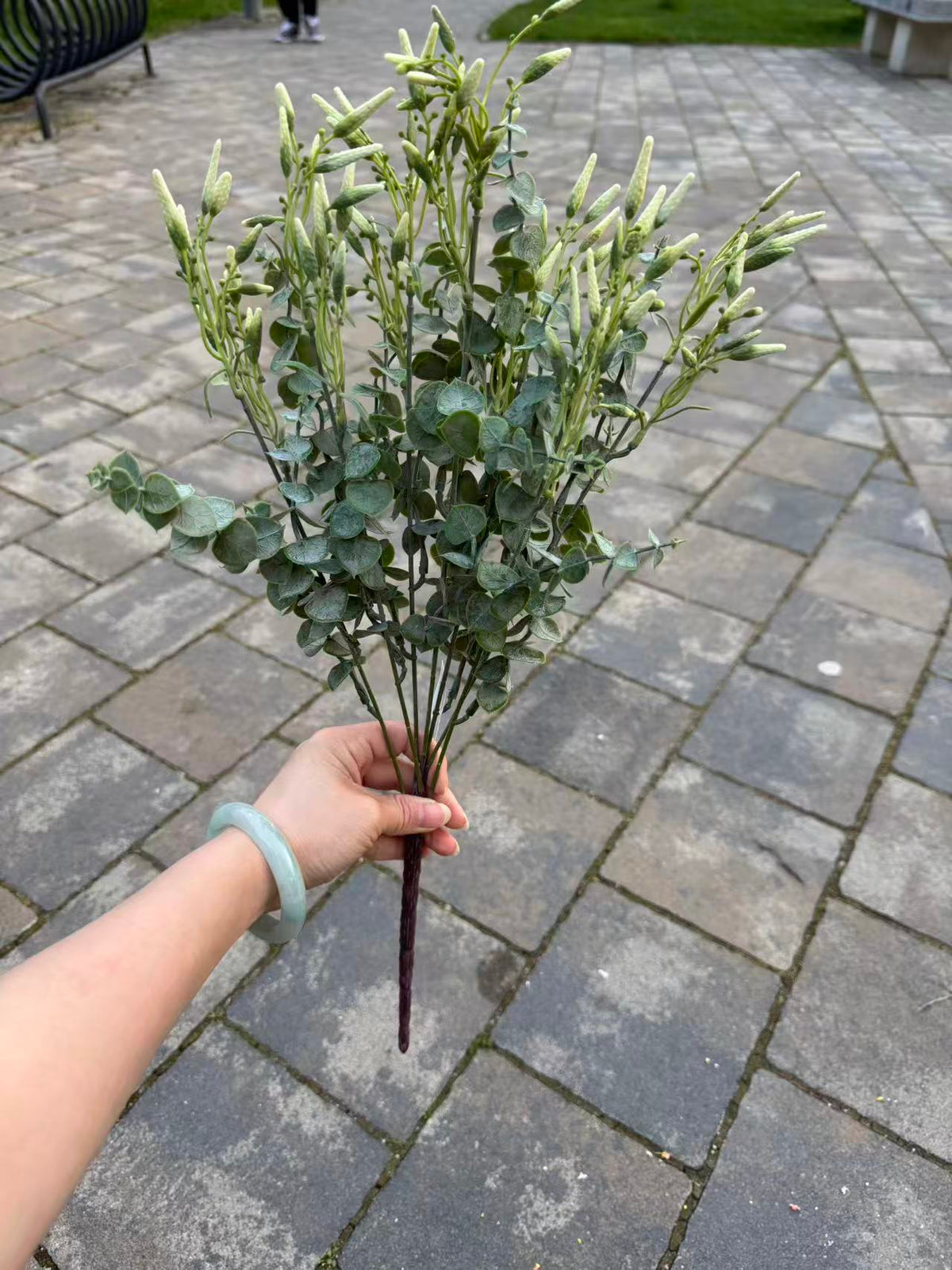 Buchet artificial de eucalipt cu spice alungite, 55 cm, verde, Ruyidecor
