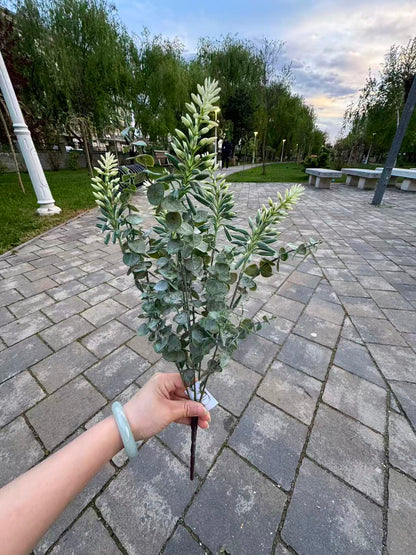 Buchet artificial de eucalipt cu spice dense, 55 cm, verde, Ruyidecor