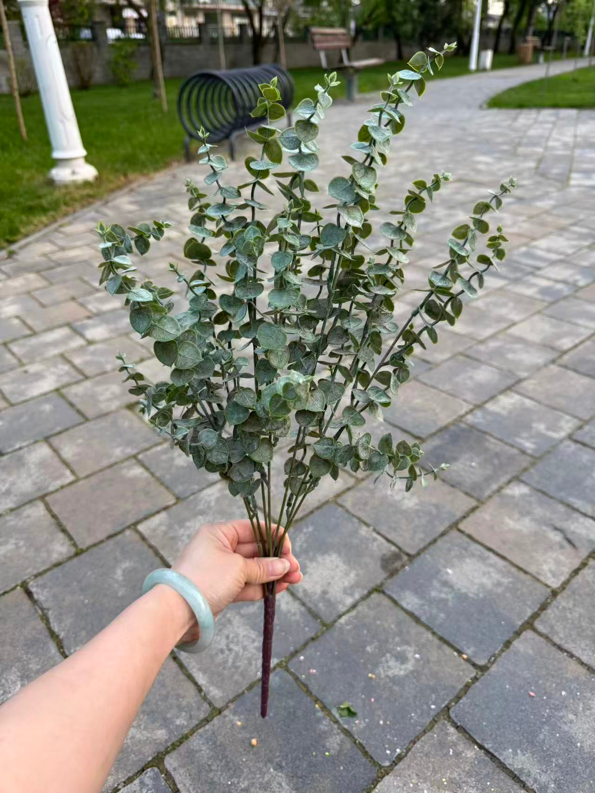 Buchet artificial de eucalipt, 55 cm, verde salvie, Ruyidecor