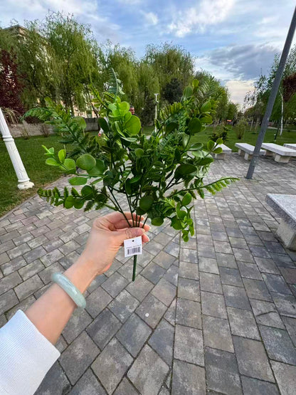 Buchet artificial mixt cu feriga si eucalipt, 35 cm, 3 culori, Ruyidecor