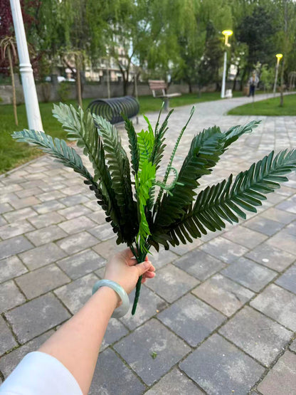 Buchet artificial tip feriga cu frunze late, 50 cm, verde, Ruyidecor