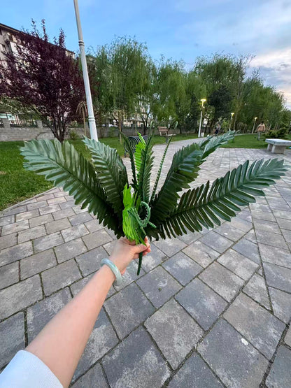 Buchet artificial tip feriga cu frunze late, 50 cm, verde, Ruyidecor