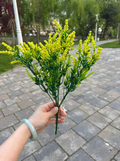 Buchet artificial cu flori mici, 30 cm, albastru, galben sau mov, Ruyidecor