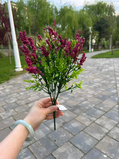 Buchet artificial cu flori mici, 30 cm, albastru, galben sau mov, Ruyidecor