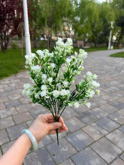 Buchet artificial decorativ cu flori mici, 35 cm, alb sau verde, Ruyidecor