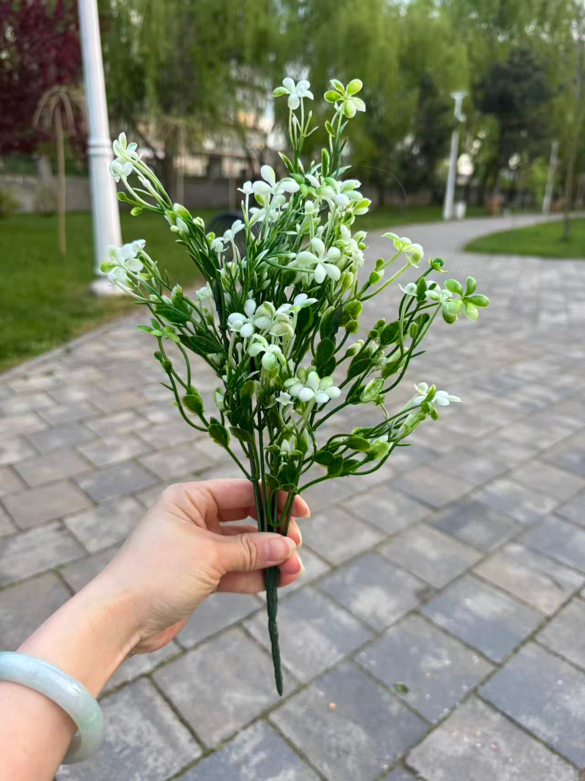 Buchet artificial decorativ cu flori mici, 35 cm, 3 culori, Ruyidecor