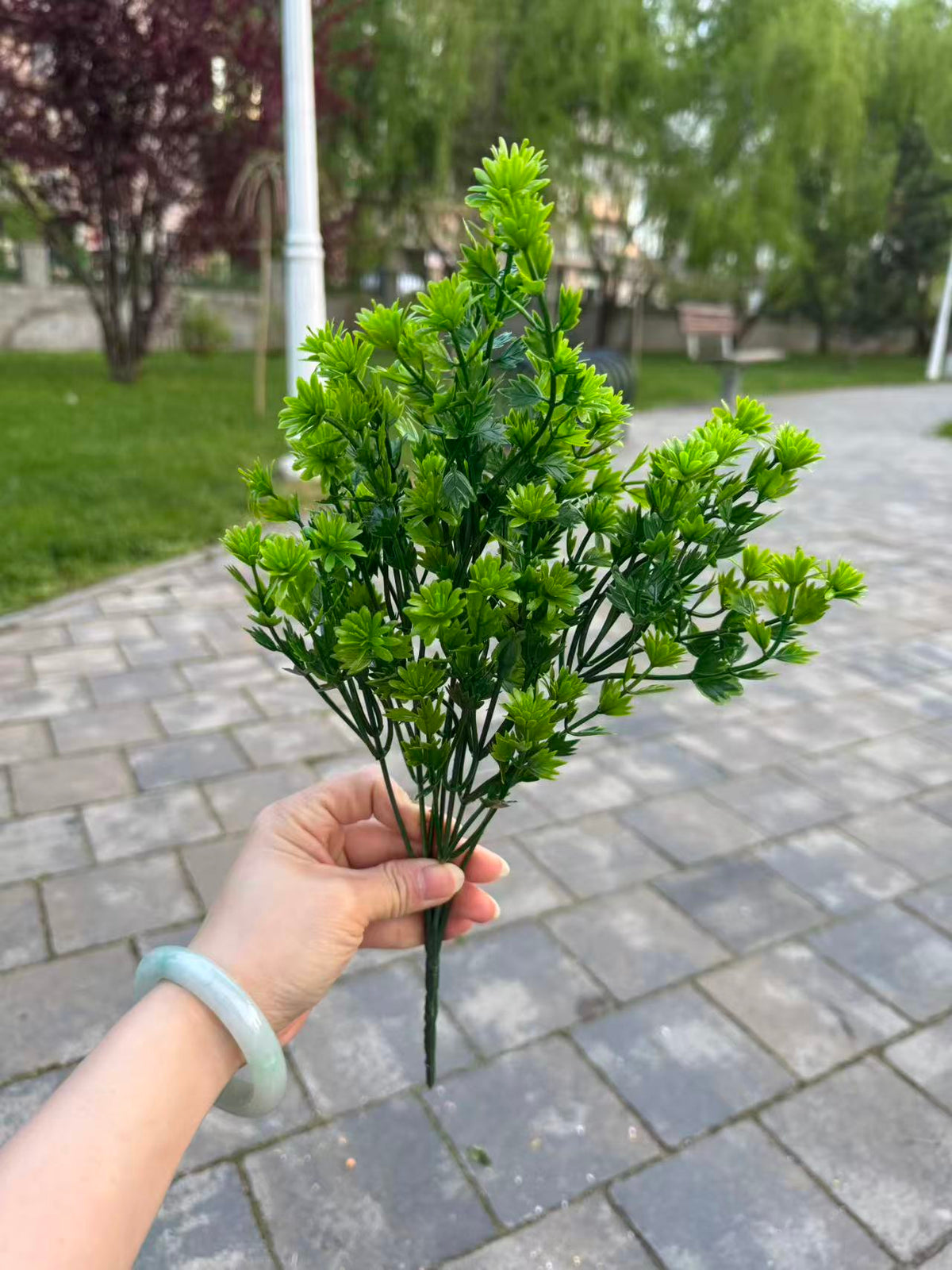 Buchet artificial decorativ cu flori mici, 35 cm, alb sau verde, Ruyidecor