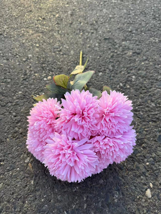 Buchet artificial cu flori tip pompon, 45 cm, roz, Ruyidecor