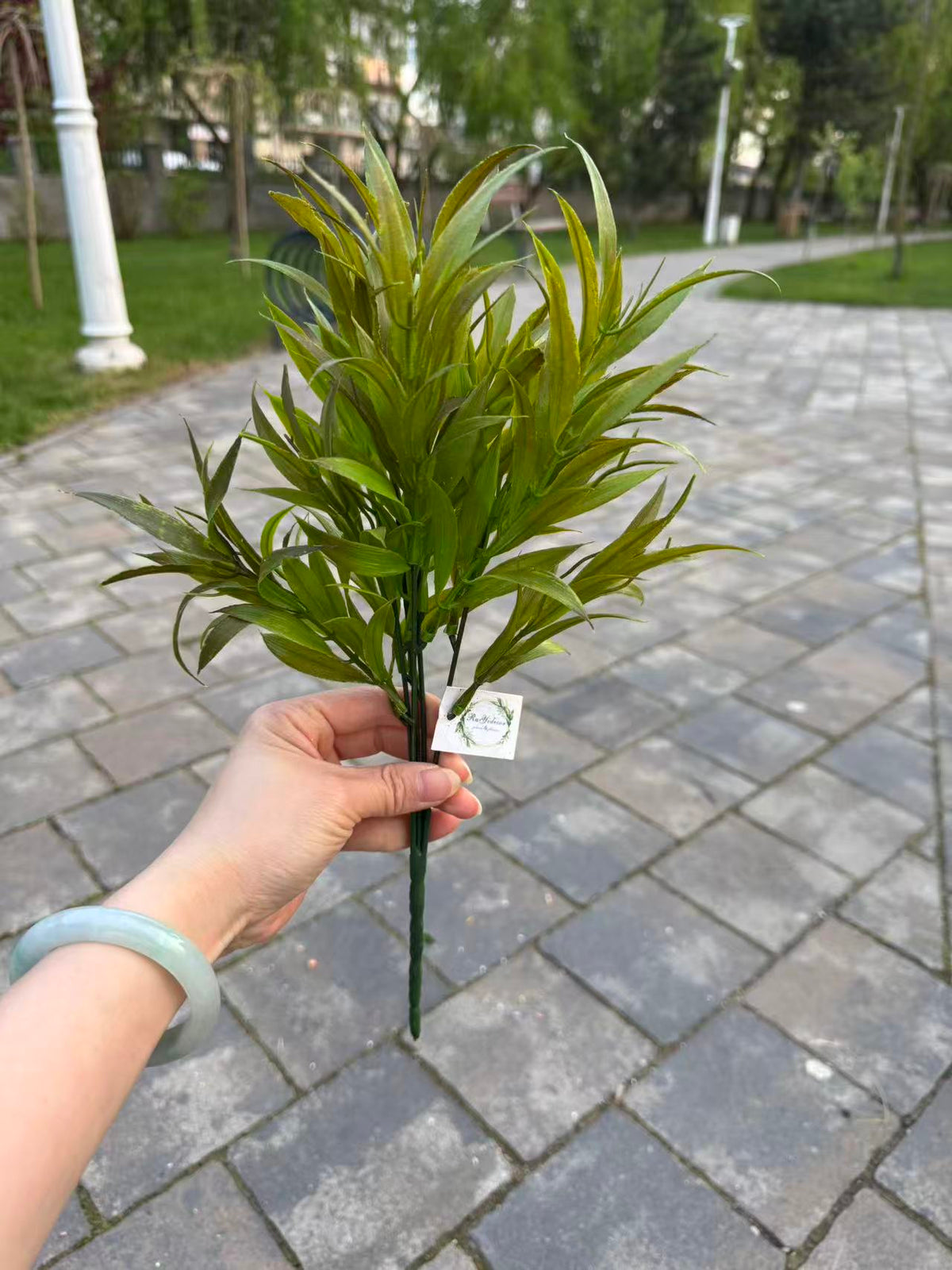 Buchet artificial cu frunze lungi lanceolate, 40 cm, verde, Ruyidecor