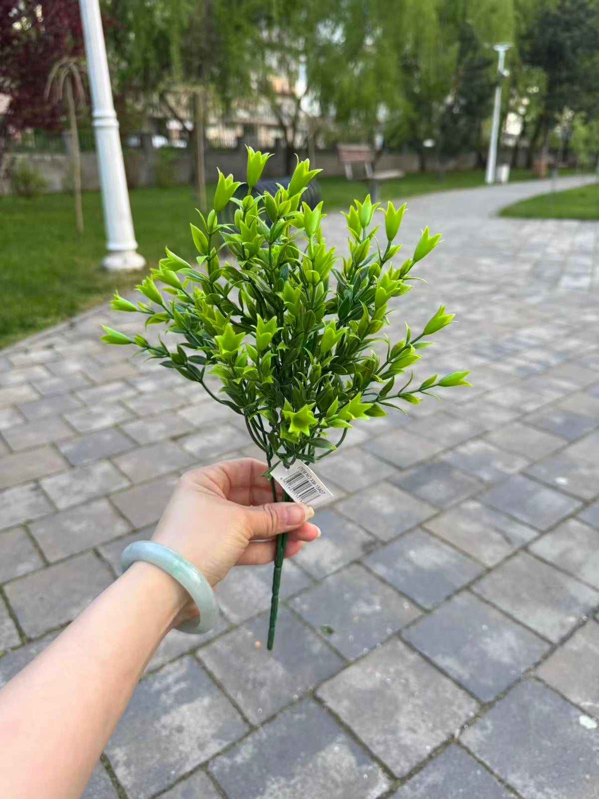Buchet artificial cu frunze ovale dese, 40 cm, verde, Ruyidecor