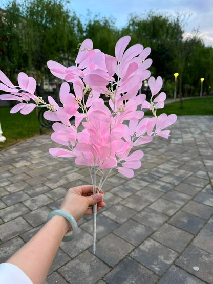 Buchet artificial cu frunze ovale roz, 45 cm, Ruyidecor
