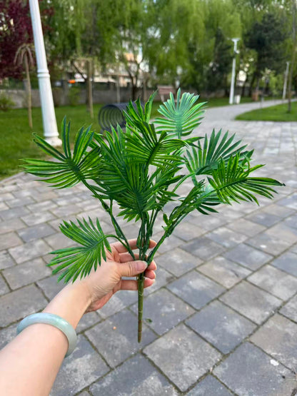 Buchet artificial cu frunze tip palmier evantai, 40 cm, verde, Ruyidecor