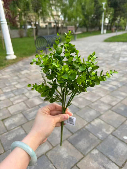 Buchet artificial cu frunze rotunde, 35 cm, verde natural, Ruyidecor