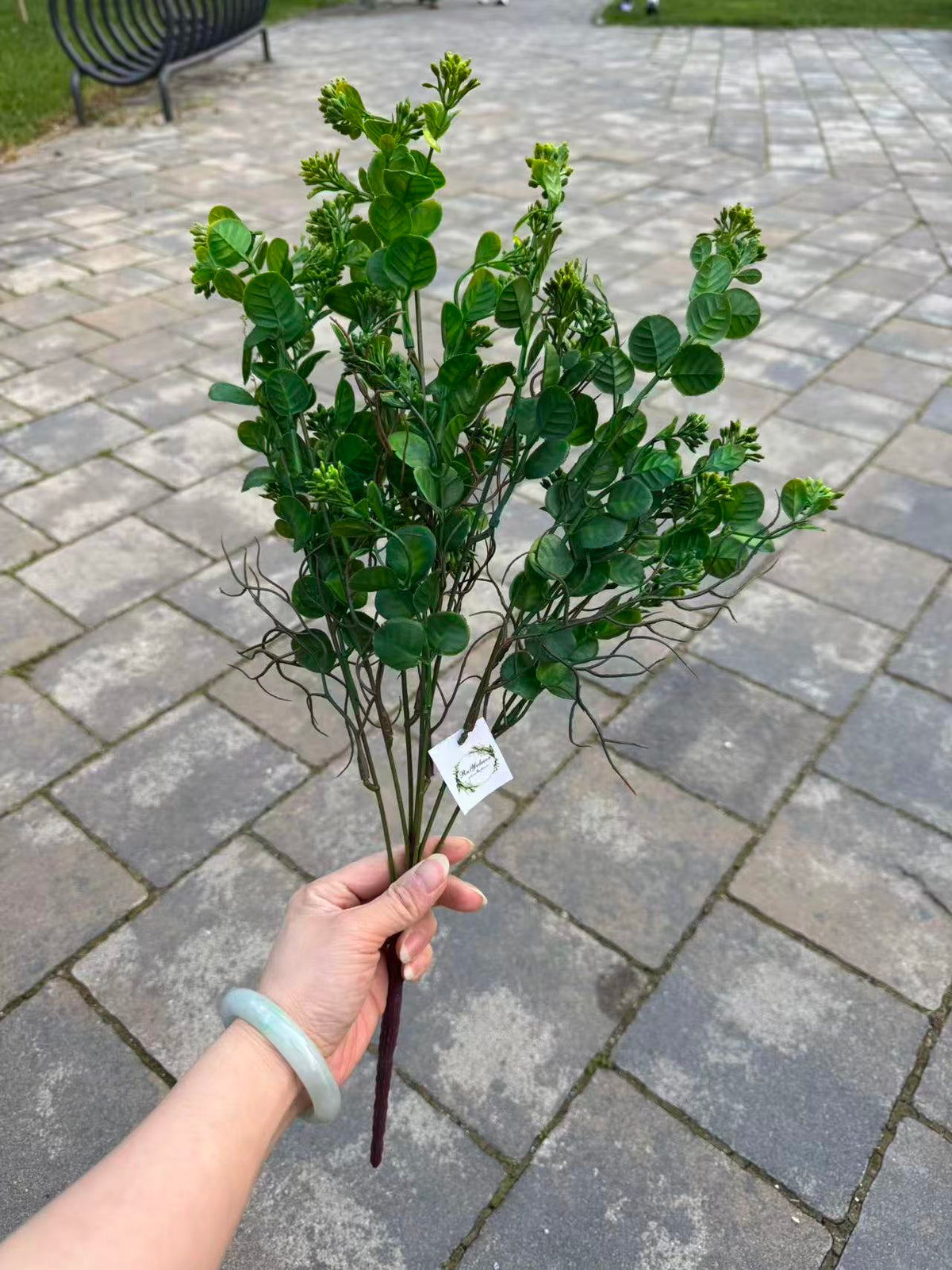 Buchet artificial cu frunze rotunde, 55 cm, verde inchis, Ruyidecor