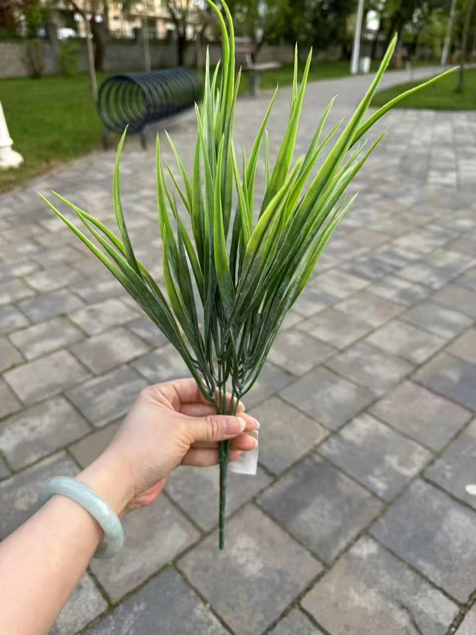 Buchet artificial tip iarba decorativa, 35 cm, verde sau galben-verde, Ruyidecor