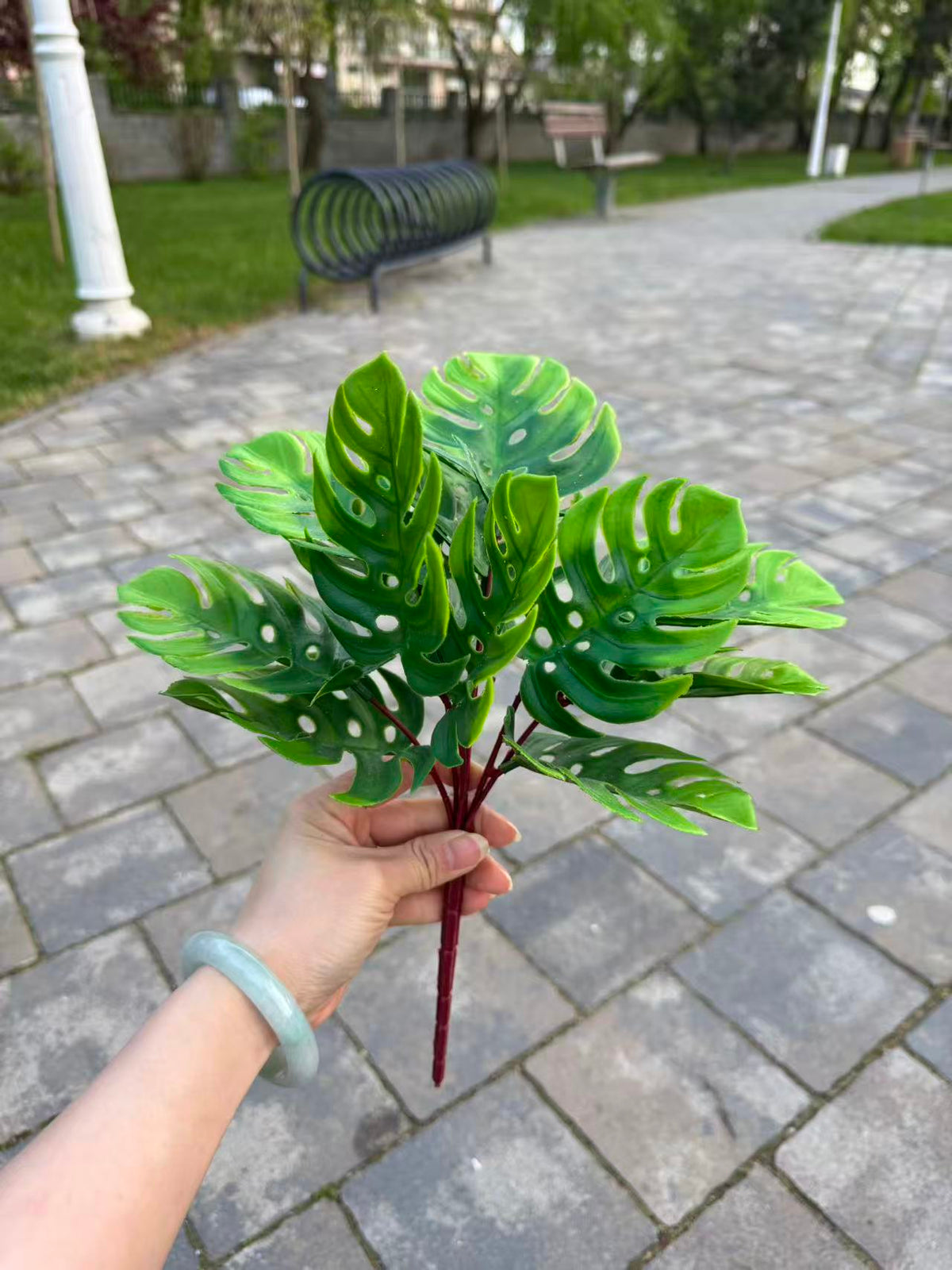 Buchet artificial Monstera, 40 cm, verde deschis, Ruyidecor