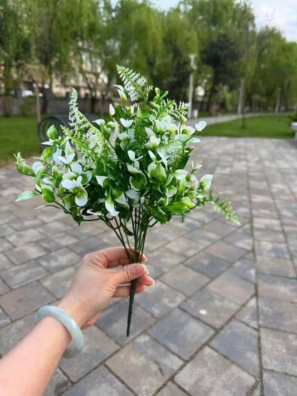 Buchet artificial cu verdeata mixta, 35 cm, 3 culori, Ruyidecor