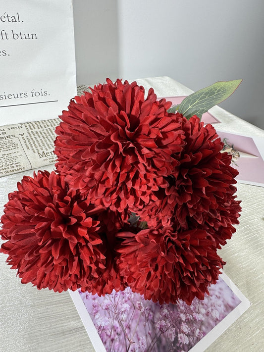 Buchet crizanteme artificiale, 7 flori, 45 cm, bordo, Ruyidecor