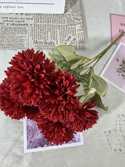 Buchet crizanteme artificiale, 7 flori, 45 cm, bordo, Ruyidecor