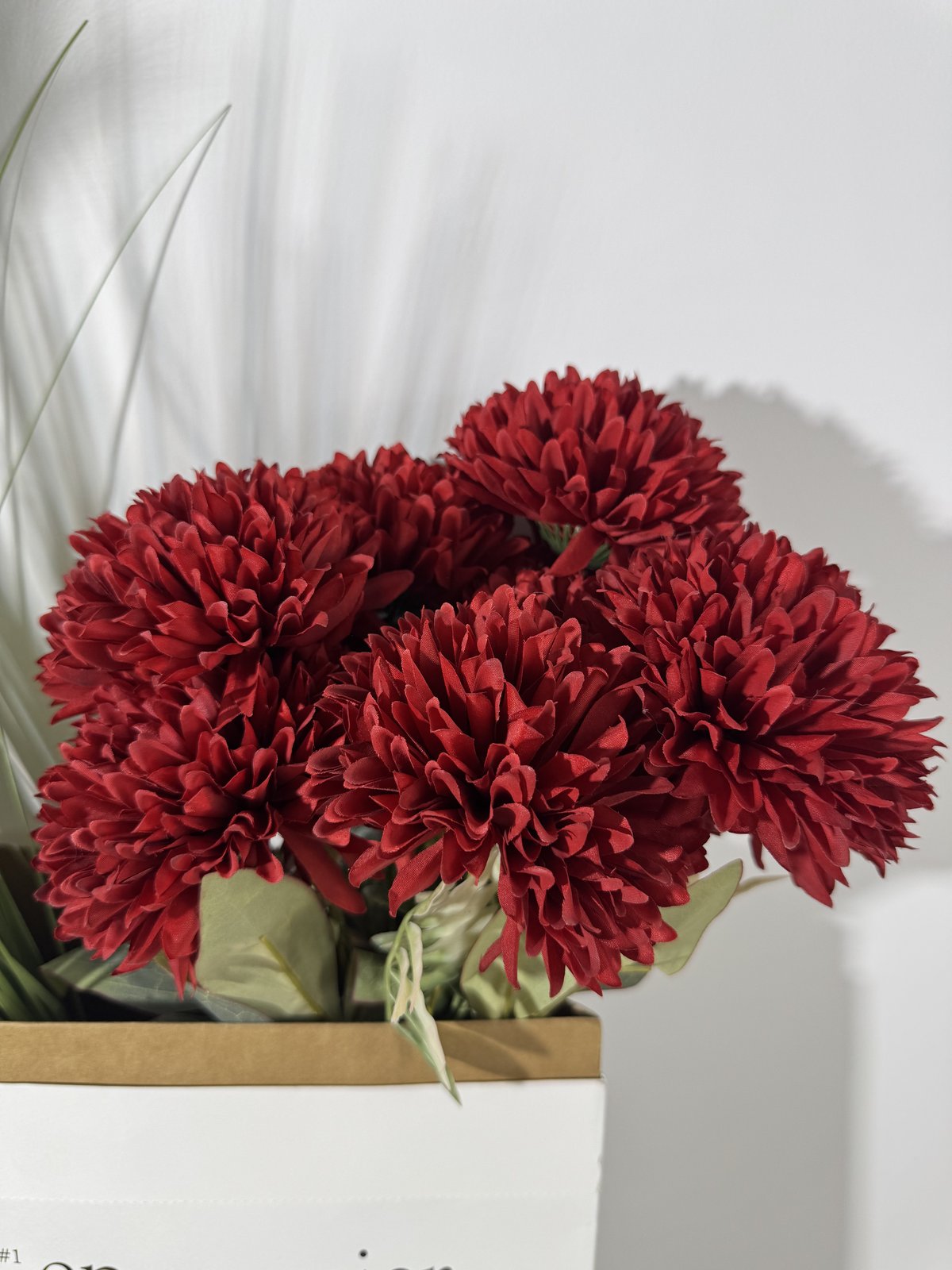 Buchet crizanteme artificiale, 7 flori, 45 cm, bordo, Ruyidecor