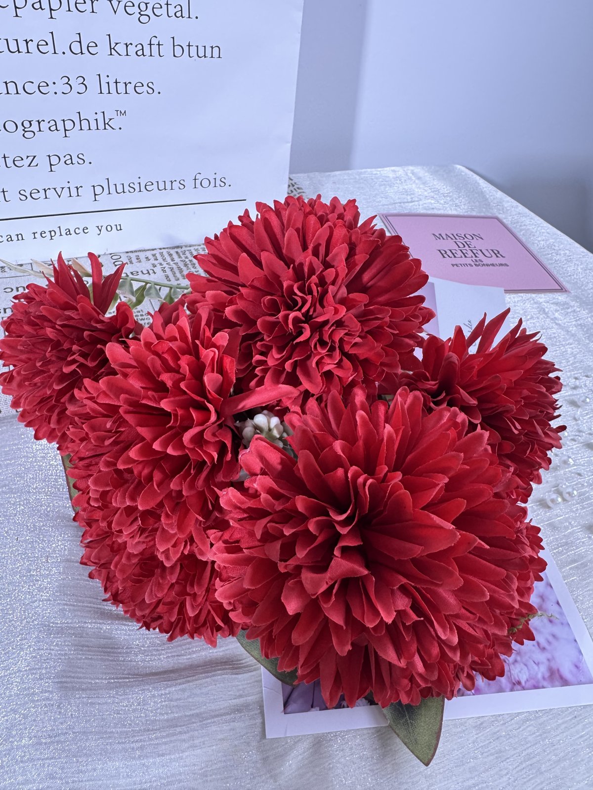 Buchet dalii artificiale, 7 flori, 45 cm, rosu, Ruyidecor