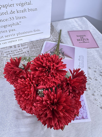 Buchet dalii artificiale, 7 flori, 45 cm, rosu, Ruyidecor