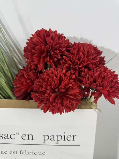 Buchet dalii artificiale, 7 flori, 45 cm, rosu, Ruyidecor