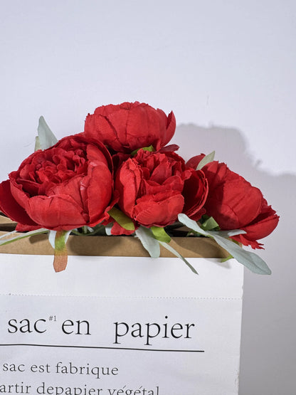 Buchet de ranunculus artificial cu tija, 7 flori, 45 cm, rosu, Ruyidecor